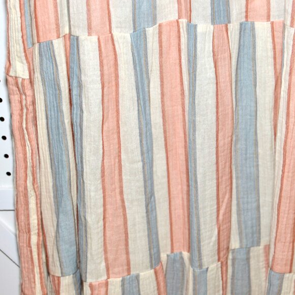 Wonderly XL Striped Peach / Blue Cotton Tiered Sleeveless Maxi Summer Sun Dress - Picture 7 of 10